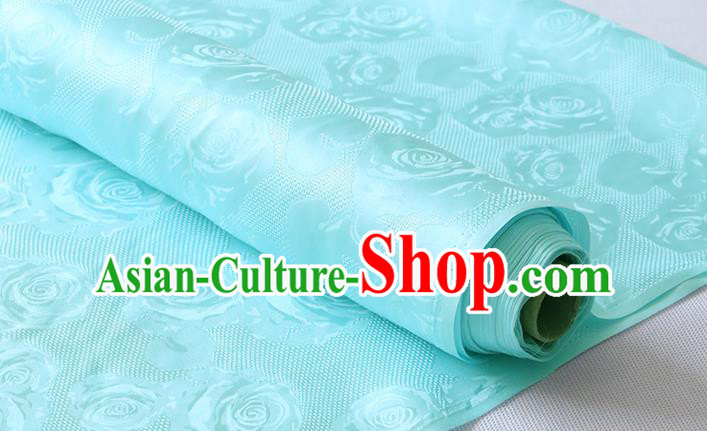 Chinese Cheongsam Teal Silk Drapery Classical Hollowed Rose Pattern Damask Traditional Jacquard Cloth Fabric