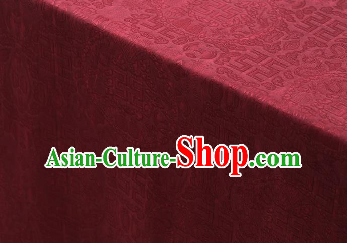 Chinese Traditional Cheongsam Cloth Weave Satin Fabric Classical Auspicious Pattern Rust Red Silk Drapery