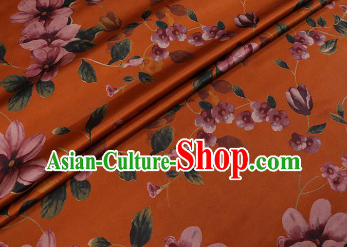 Chinese Traditional Gambiered Guangdong Silk Classical Flowers Pattern Watered Gauze Cheongsam Orange Satin Fabric