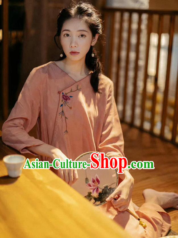 Chinese Traditional Embroidered Clothing Women Cheongsam National Pink Qipao Dress