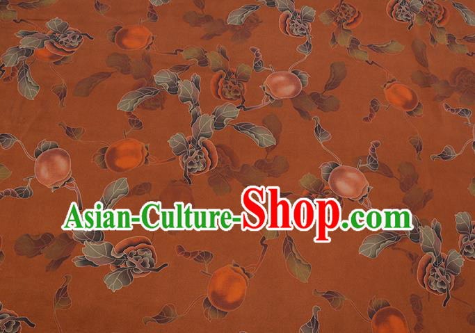 Chinese Classical Persimmon Pattern Orange Satin Fabric Traditional Cheongsam Gambiered Guangdong Silk Watered Gauze