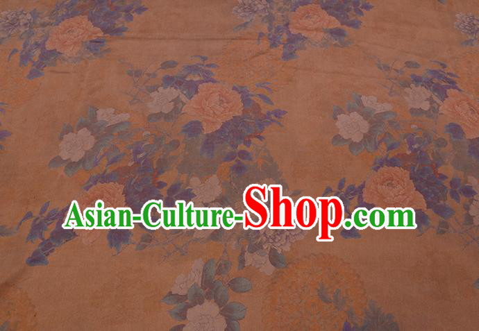 Chinese Classical Peony Pattern Orange Silk Fabric Gambiered Guangdong Silk Traditional Cheongsam Watered Gauze