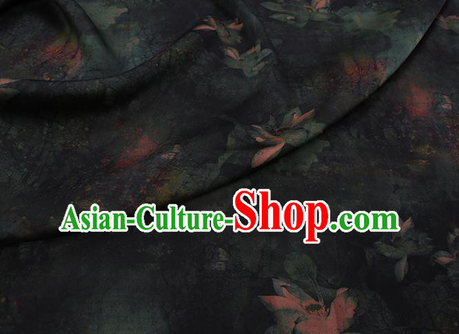 Chinese Classical Green Lotus Pattern Silk Fabric Traditional Cheongsam Gambiered Guangdong Silk Watered Gauze