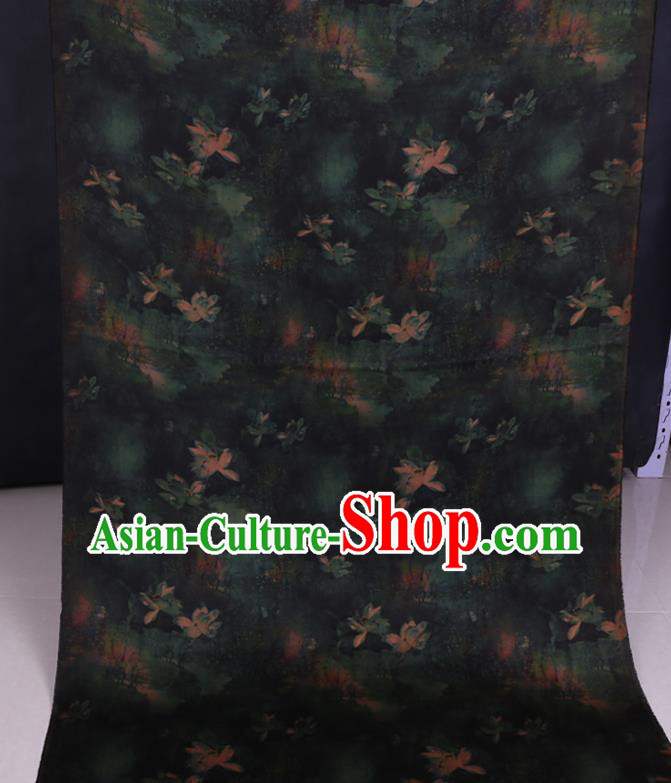 Chinese Classical Green Lotus Pattern Silk Fabric Traditional Cheongsam Gambiered Guangdong Silk Watered Gauze
