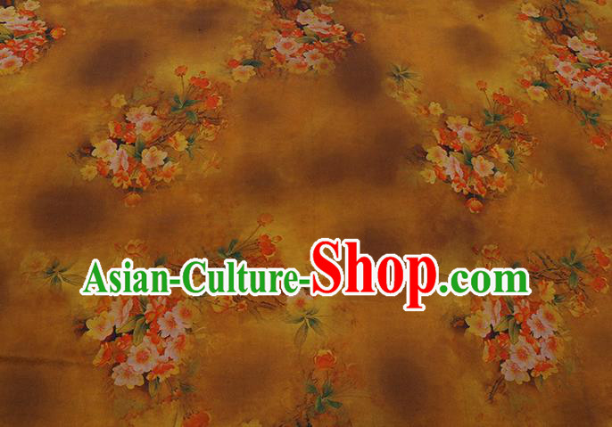 Chinese Classical Pear Blossom Pattern Silk Fabric Traditional Cheongsam Gambiered Guangdong Silk Yellow Watered Gauze