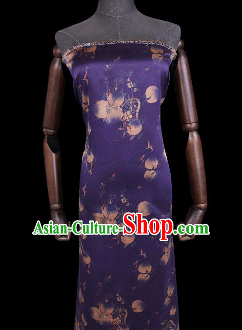 Chinese Classical Peach Pattern Purple Silk Fabric Traditional Watered Gauze Cheongsam Gambiered Guangdong Silk