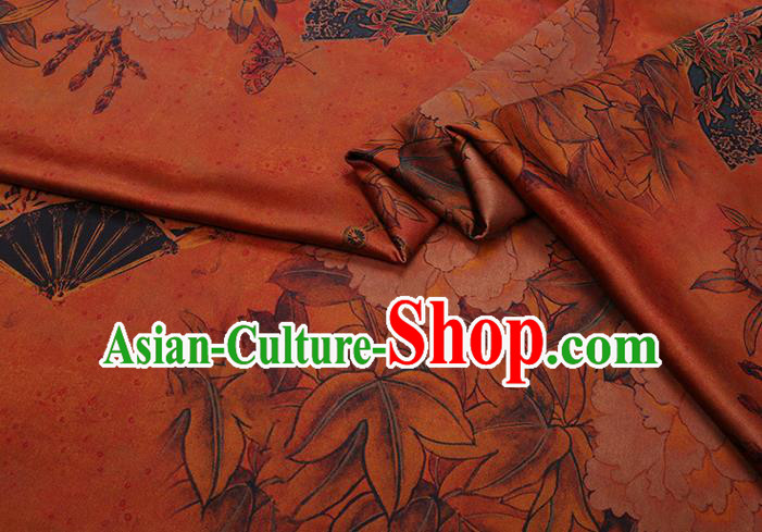 Chinese Guangdong Silk Traditional Watered Gauze Gambiered Cheongsam Cloth Classical Peony Pattern Red Satin Fabric