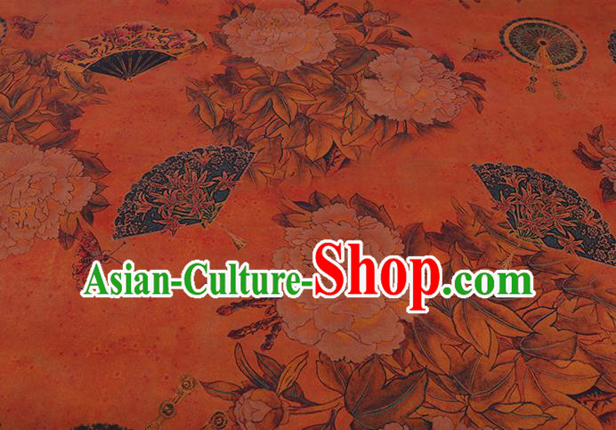 Chinese Guangdong Silk Traditional Watered Gauze Gambiered Cheongsam Cloth Classical Peony Pattern Red Satin Fabric