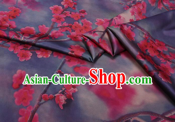 Chinese Cheongsam Cloth Classical Plum Blossom Pattern Blue Gambiered Guangdong Silk Fabric Traditional Watered Gauze
