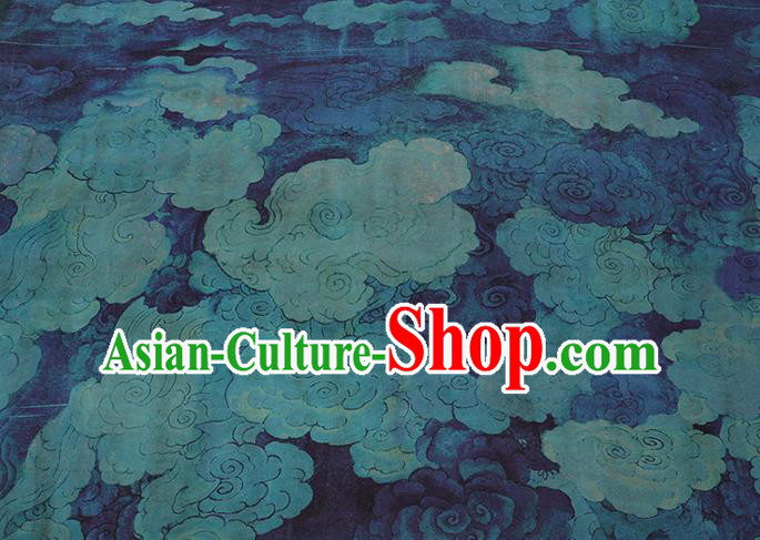 Chinese Cheongsam Blue Satin Cloth Traditional Watered Gauze Classical Cloud Pattern Gambiered Guangdong Silk Fabric