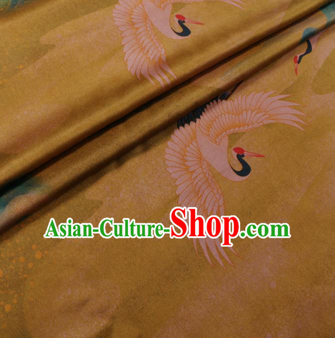 Chinese Classical Crane Pattern Yellow Gambiered Guangdong Silk Traditional Watered Gauze Cheongsam Silk Fabric