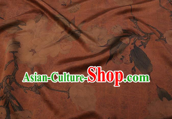 Chinese Classical Pear Blossom Pattern Orange Gambiered Guangdong Silk Cheongsam Silk Fabric Traditional Watered Gauze