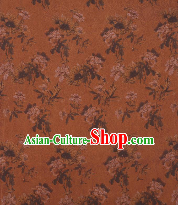 Chinese Traditional Watered Gauze Cheongsam Silk Fabric Classical Flowers Pattern Orange Gambiered Guangdong Silk
