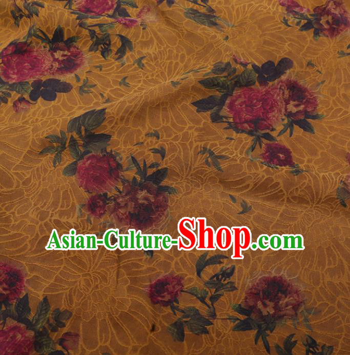 Chinese Traditional Watered Gauze Classical Flowers Pattern Yellow Gambiered Guangdong Silk Cheongsam Silk Fabric