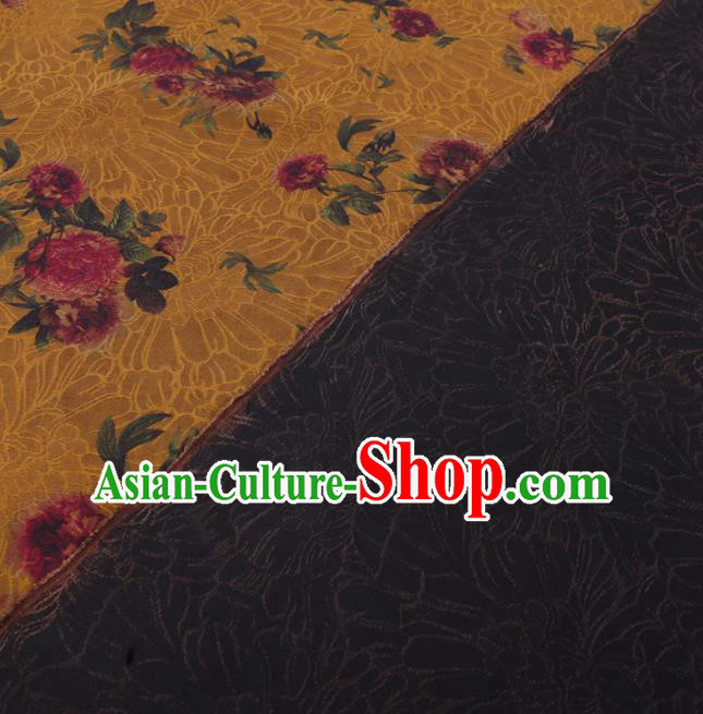 Chinese Traditional Watered Gauze Classical Flowers Pattern Yellow Gambiered Guangdong Silk Cheongsam Silk Fabric