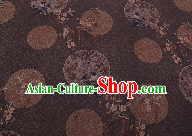 Chinese Classical Birds Pattern Brown Gambiered Guangdong Silk Traditional Cheongsam Watered Gauze Fabric