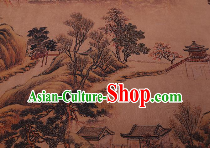 China Traditional Silk Fabric Classical Landscape Pattern Cheongsam Cloth Watered Gauze