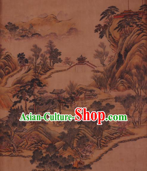 China Traditional Silk Fabric Classical Landscape Pattern Cheongsam Cloth Watered Gauze