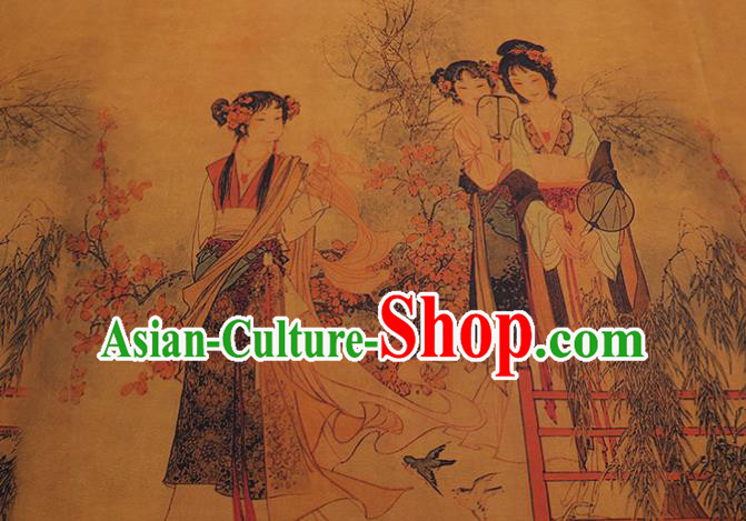 China Classical Noble Lady Pattern Yellow Silk Fabric Watered Gauze Traditional Cheongsam Cloth