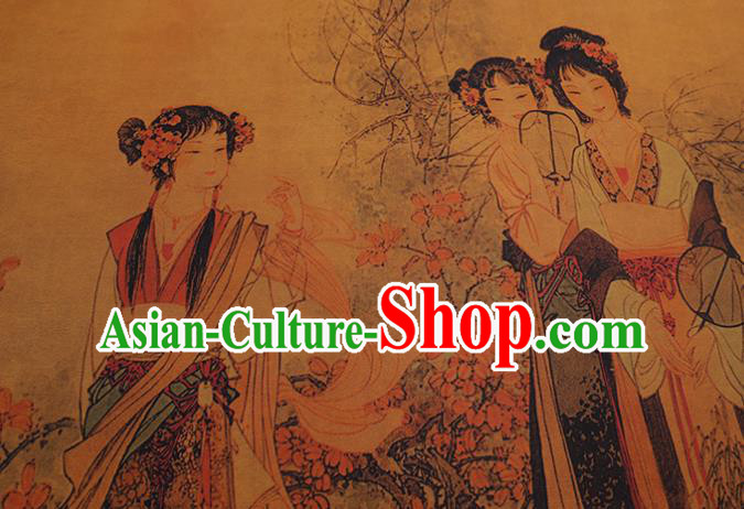 China Classical Noble Lady Pattern Yellow Silk Fabric Watered Gauze Traditional Cheongsam Cloth
