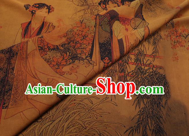 China Classical Noble Lady Pattern Yellow Silk Fabric Watered Gauze Traditional Cheongsam Cloth