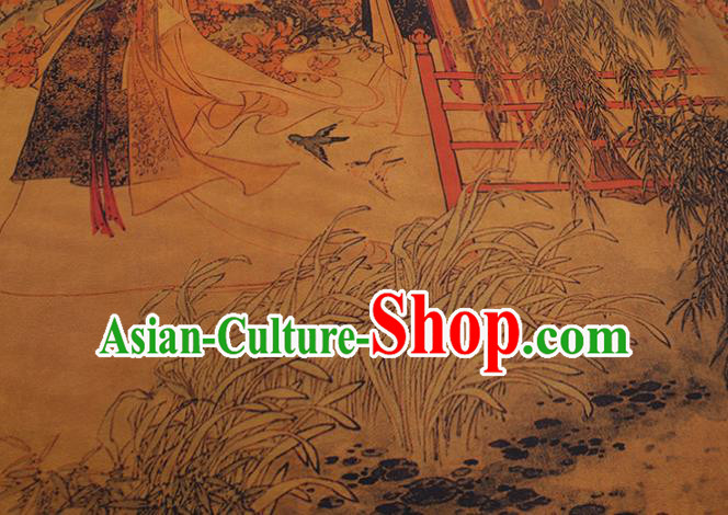 China Classical Noble Lady Pattern Yellow Silk Fabric Watered Gauze Traditional Cheongsam Cloth