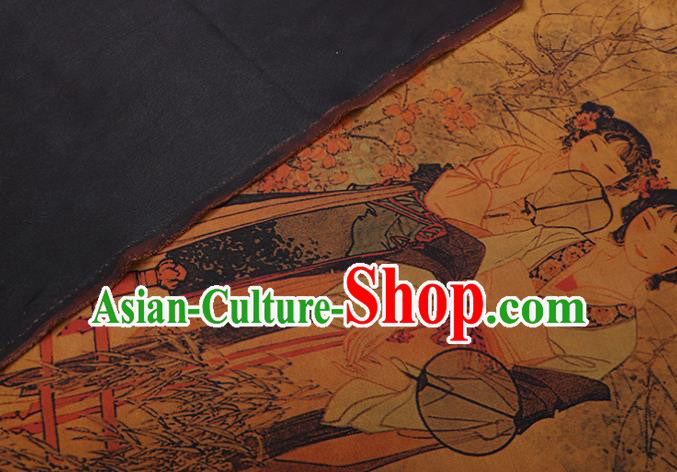 China Classical Noble Lady Pattern Yellow Silk Fabric Watered Gauze Traditional Cheongsam Cloth