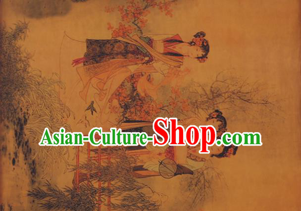 China Classical Noble Lady Pattern Yellow Silk Fabric Watered Gauze Traditional Cheongsam Cloth