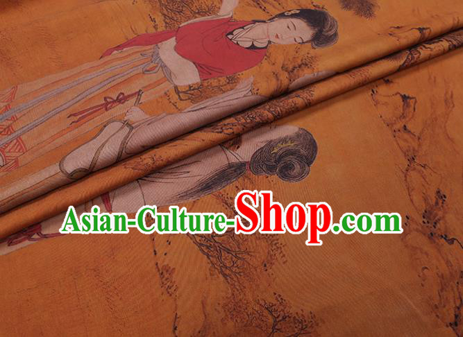 China Watered Gauze Traditional Cheongsam Cloth Classical Palace Lady Pattern Orange Silk Fabric