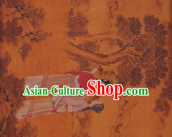 China Watered Gauze Traditional Cheongsam Cloth Classical Palace Lady Pattern Orange Silk Fabric