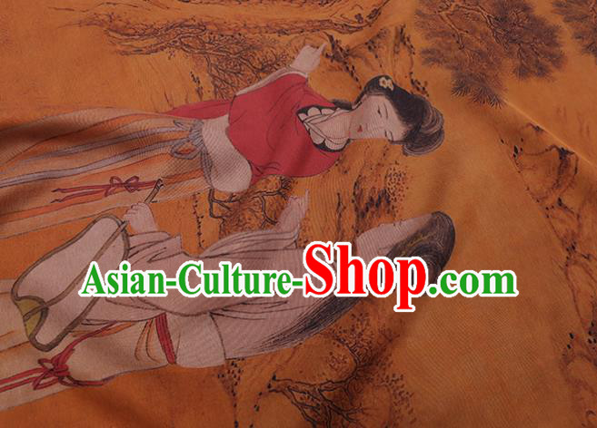 China Watered Gauze Traditional Cheongsam Cloth Classical Palace Lady Pattern Orange Silk Fabric