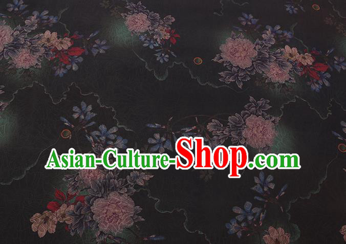 Chinese Traditional Cheongsam Watered Gauze Classical Flowers Pattern Black Gambiered Guangdong Silk Fabric