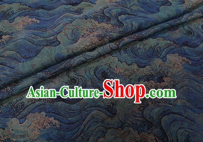 Chinese Traditional Classical Sea Wave Pattern Blue Gambiered Guangdong Gauze Cheongsam Silk Fabric