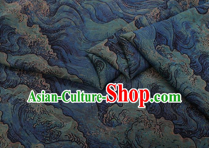 Chinese Traditional Classical Sea Wave Pattern Blue Gambiered Guangdong Gauze Cheongsam Silk Fabric