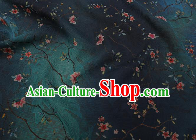 Chinese Classical Flowers Pattern Gambiered Guangdong Gauze Traditional Cheongsam Deep Green Silk Fabric