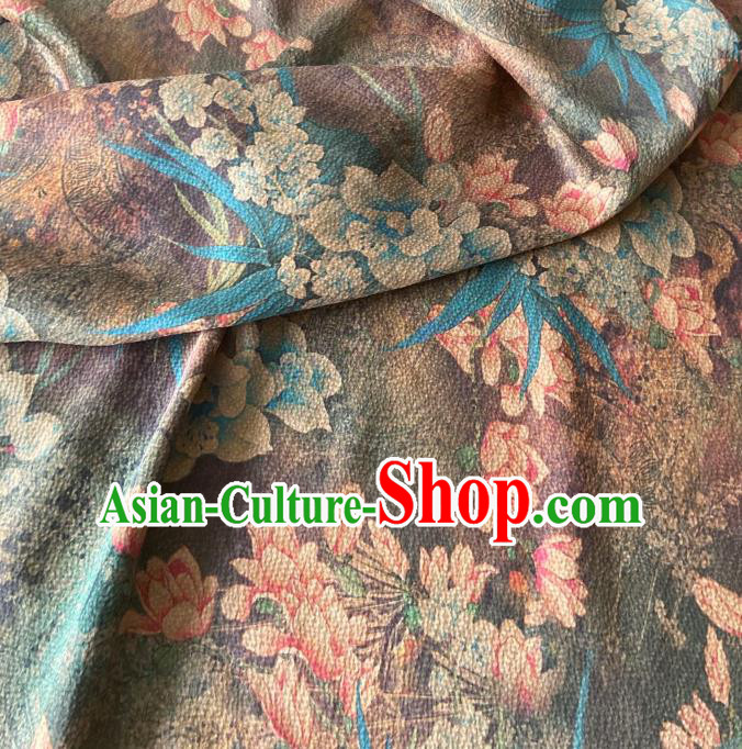 Chinese Traditional Cheongsam Purple Watered Gauze Fabric Classical Yulan Magnolia Pattern Gambiered Guangdong Silk