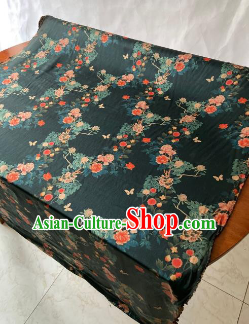 Chinese Traditional Atrovirens Watered Gauze Fabric Cheongsam Classical Rose Pattern Deep Green Gambiered Guangdong Silk