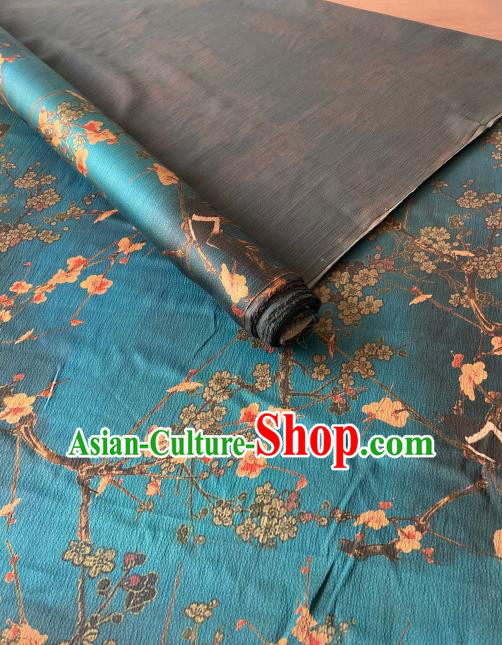Chinese Classical Plum Blossom Pattern Gambiered Guangdong Silk Traditional Cheongsam Blue Watered Gauze Fabric