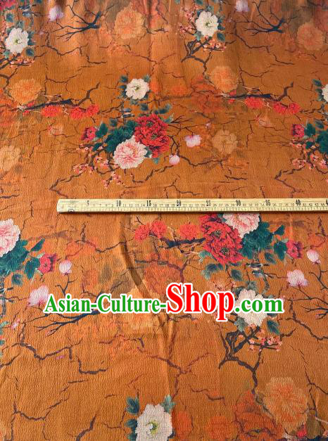 Chinese Classical Peony Pattern Gambiered Guangdong Silk Traditional Cheongsam Orange Watered Gauze Fabric