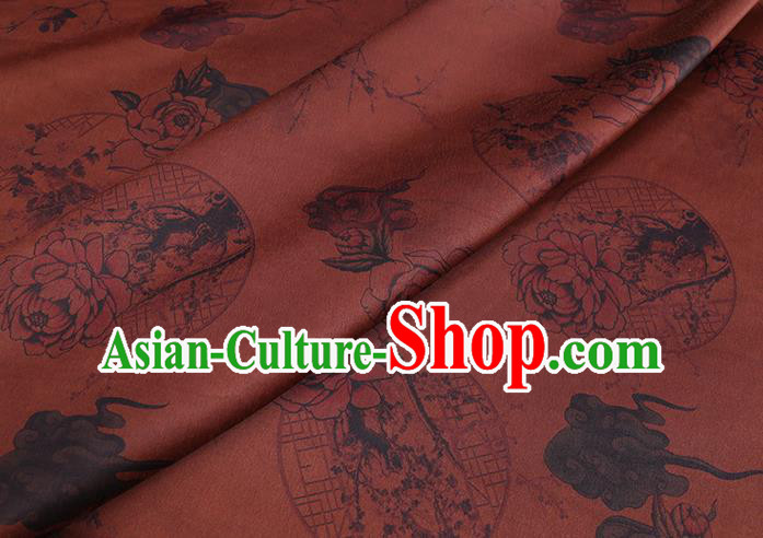 Chinese Classical Flowers Pattern Silk Drapery Traditional Gambiered Guangdong Gauze Cheongsam Rust Red Damask Cloth Fabric
