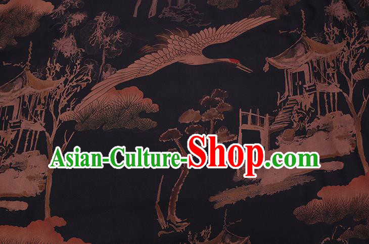 Chinese Classical Landscape Pattern Black Silk Drapery Traditional Cheongsam Silk Fabric Gambiered Guangdong Gauze