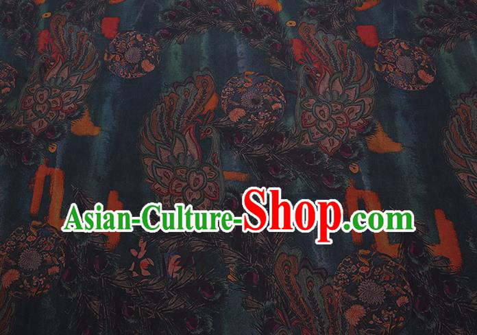 Chinese Classical Peacock Pattern Silk Drapery Traditional Cheongsam Silk Fabric Deep Green Gambiered Guangdong Gauze