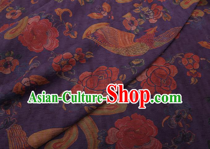 Chinese Traditional Cheongsam Gambiered Guangdong Gauze Purple Silk Fabric Classical Peony Phoenix Pattern Silk Drapery