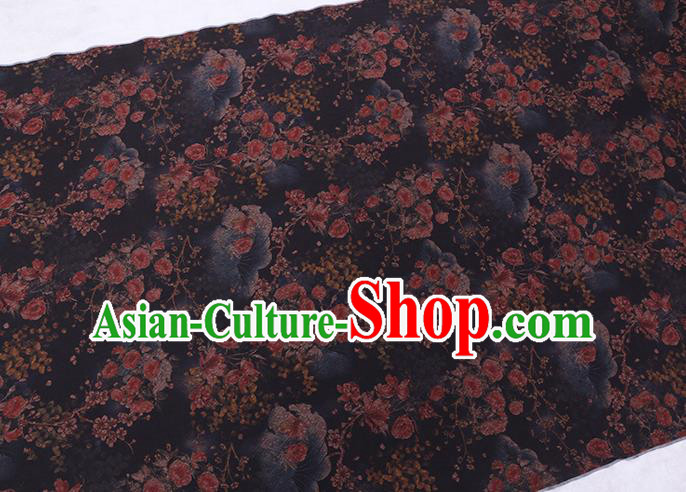 Chinese Classical Flowers Pattern Satin Fabric Cheongsam Damask Traditional Gambiered Guangdong Gauze Cloth Black Silk Drapery