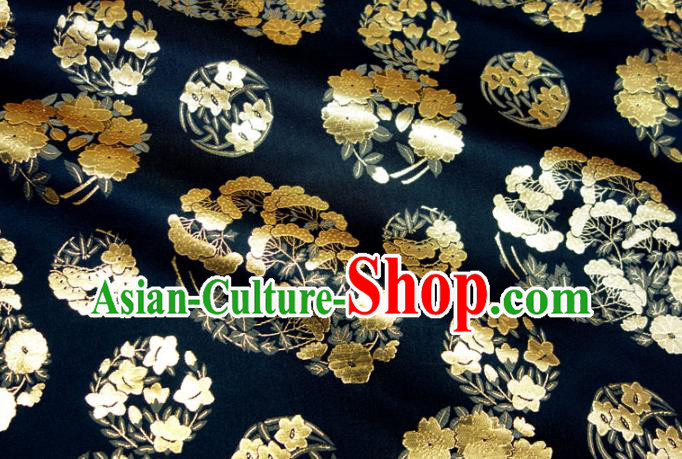 Asian Traditional Sakura Pine Pattern Design Brocade Japanese Kimono Fabric Nishijin Navy Tapestry Satin