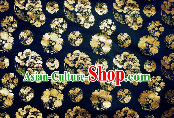Asian Traditional Sakura Pine Pattern Design Brocade Japanese Kimono Fabric Nishijin Navy Tapestry Satin