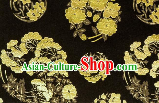 Asian Traditional Sakura Pine Pattern Design Brocade Japanese Kimono Fabric Nishijin Navy Tapestry Satin