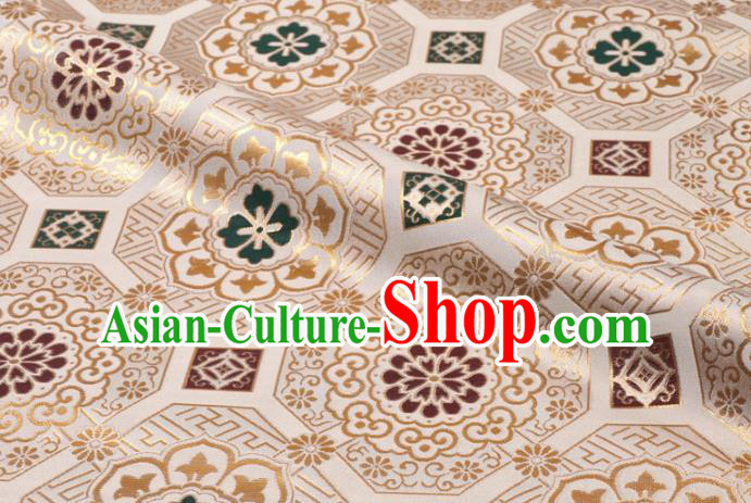 Japanese Nishijin Tapestry Satin Asian Kimono Beige Cloth Fabric Traditional Pattern Design Brocade