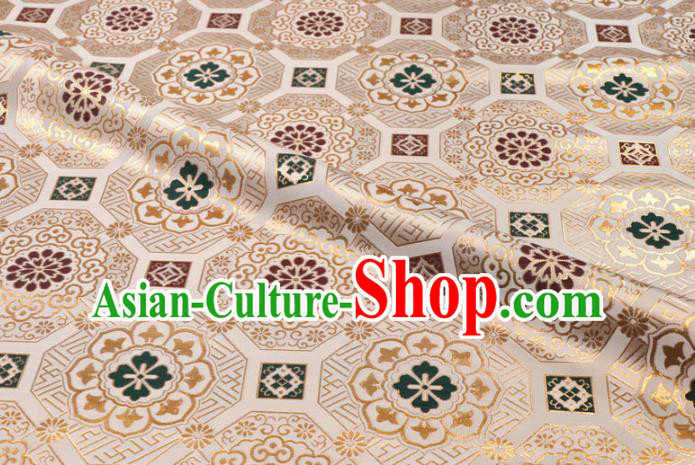 Japanese Nishijin Tapestry Satin Asian Kimono Beige Cloth Fabric Traditional Pattern Design Brocade