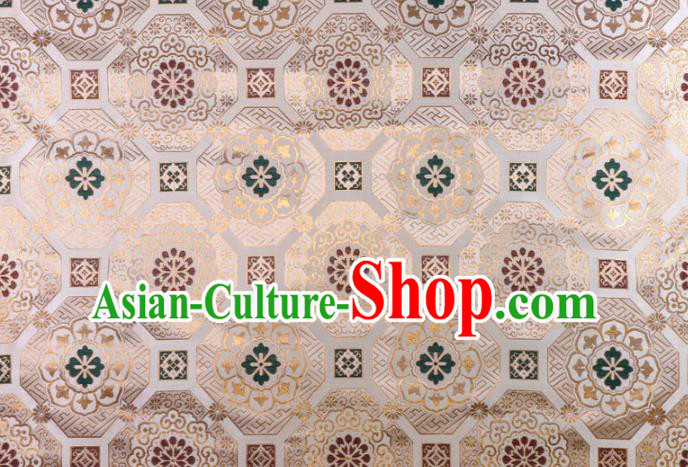 Japanese Nishijin Tapestry Satin Asian Kimono Beige Cloth Fabric Traditional Pattern Design Brocade